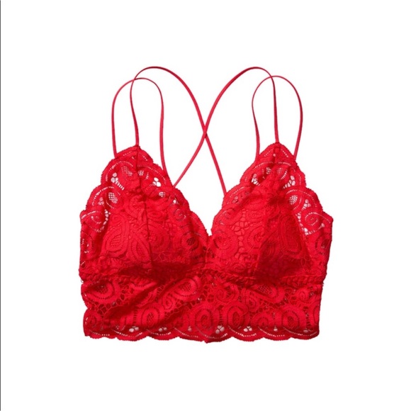 PINK Victoria's Secret CROCHET LACE Red Bra BRALETTE SIZE L - Picture 10 of 15